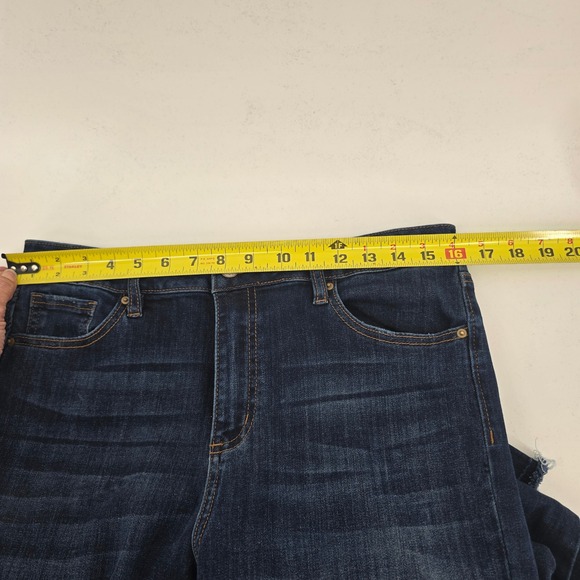 Ashley Mason Womens Flare Jeans Floral Embroidered Raw Hem Dark Wash 13/31 - Picture 7 of 9